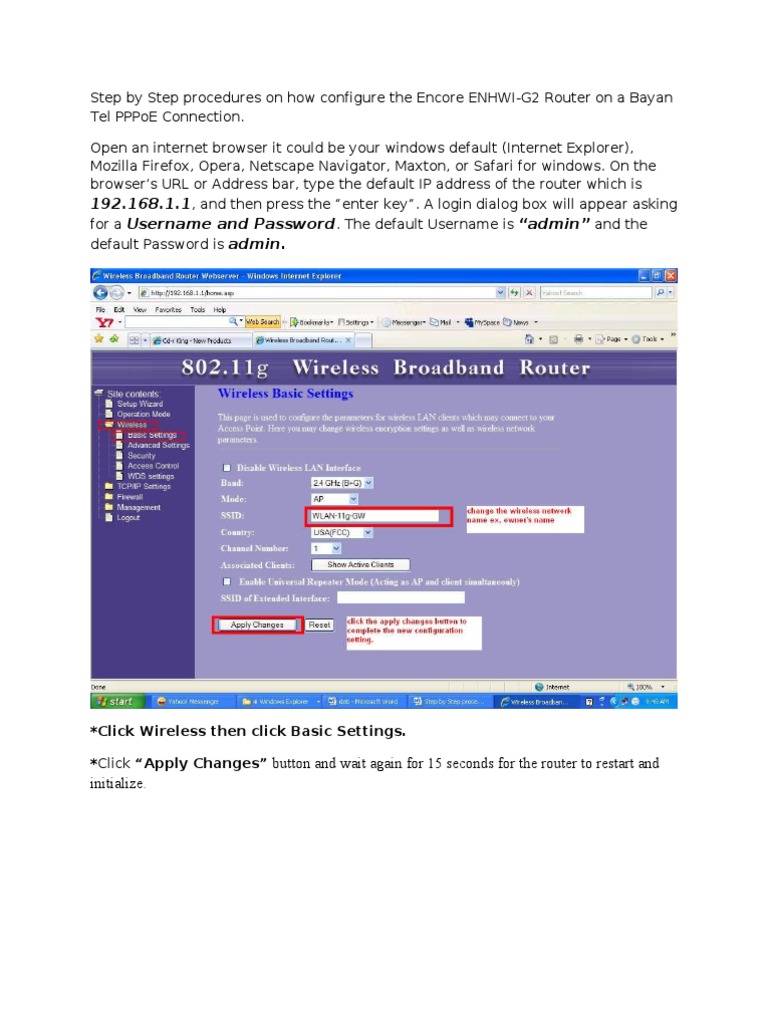Configuring Encore Router for Bayantel DSL | PDF