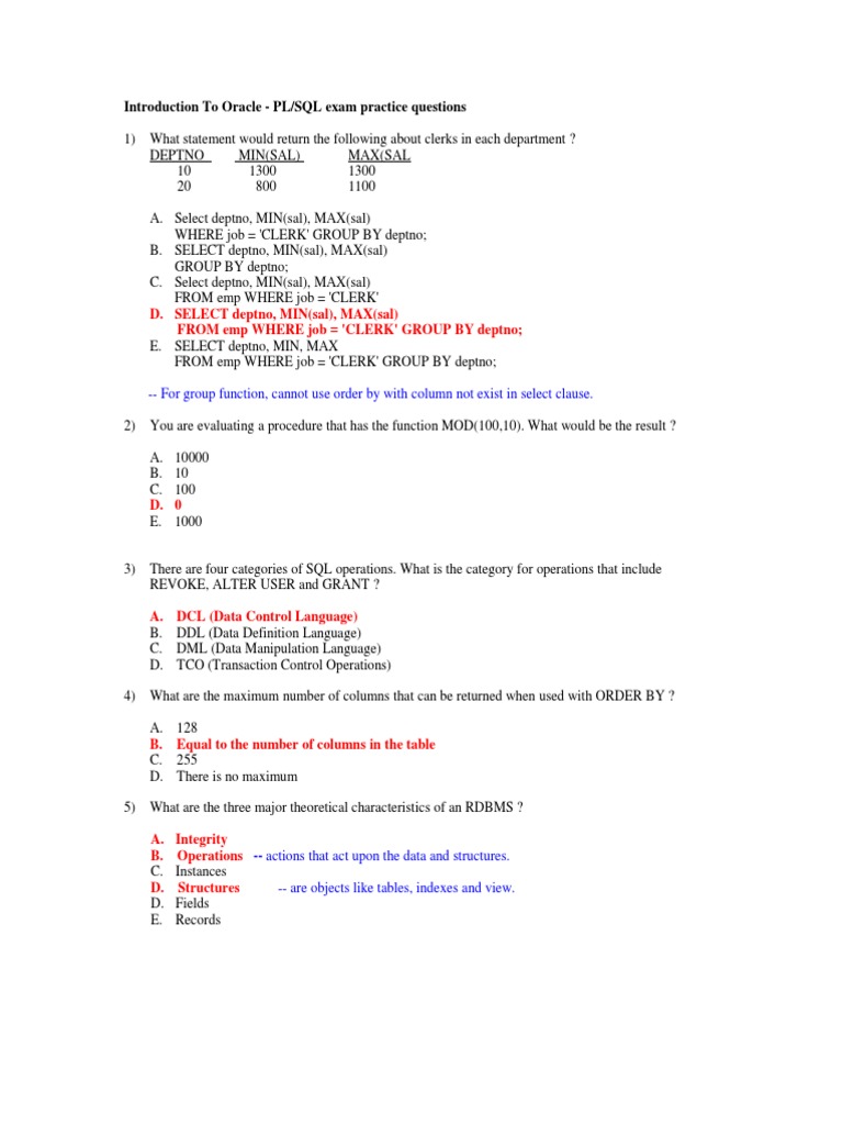 PLSQL Exam Practice | PDF | Pl/Sql | Database Index