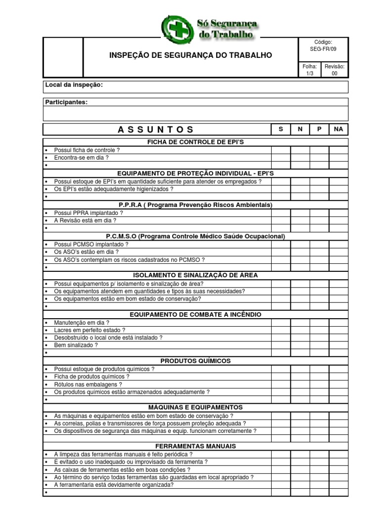 CheckList Inspecao de Seguranca | Tecnologia (Geral) | Ciência