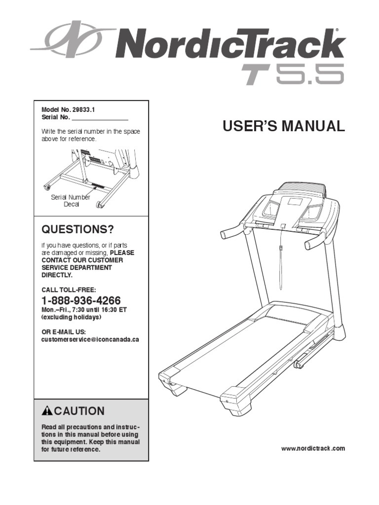 Nordictrack t5.5 Treadmill PDF Aerobic Exercise Screw