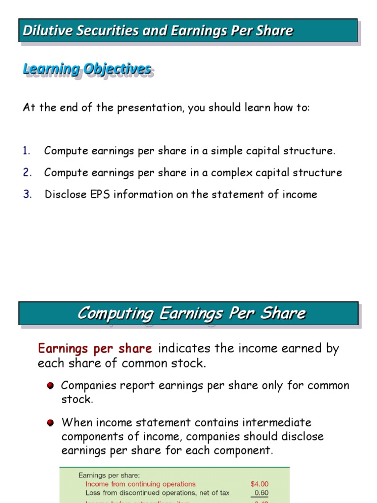 Accounting For Equities Earnings Per Share Preferred Stock