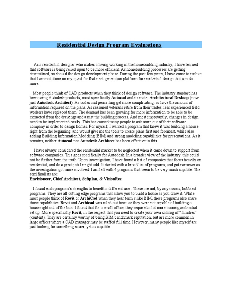 Residential Design Program Evaluations - Final | PDF | Rendering ...