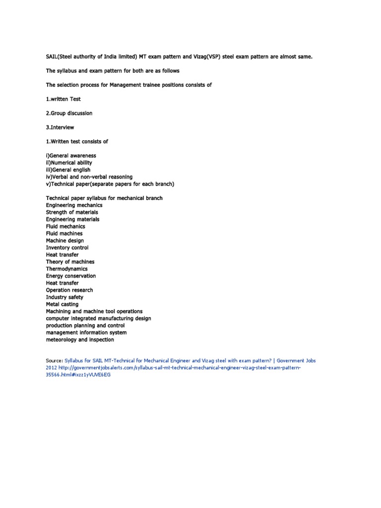 SAIL MT Exam Pattern for Mechanical | PDF | Computers