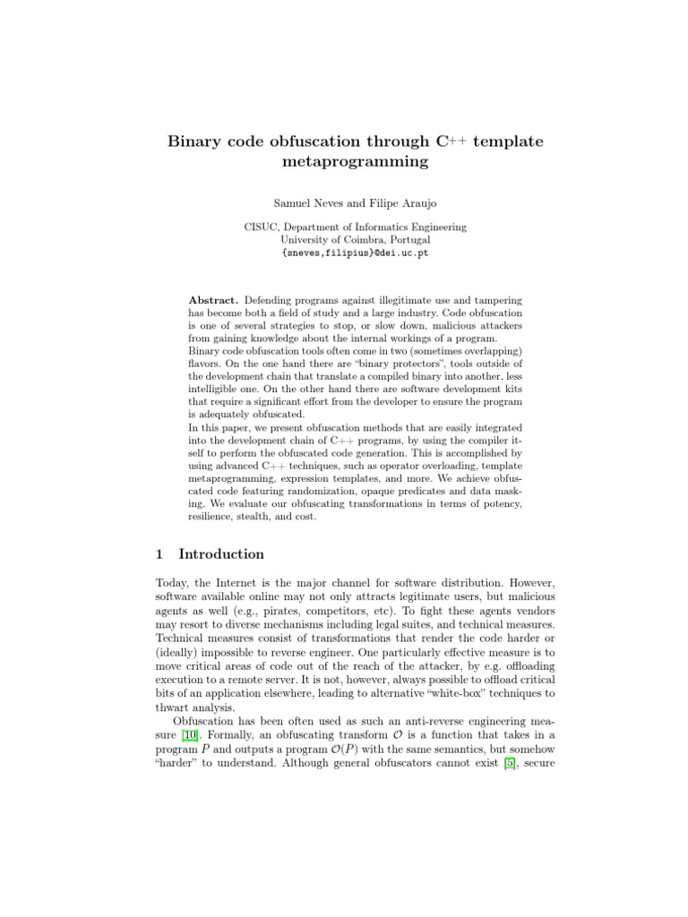 Binary Code Obfuscation Through C++ Template Metaprogramming | PDF ...