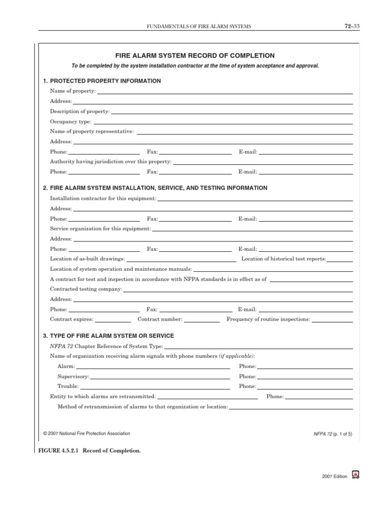 Fire Alarm Record of Completion Electrical Engineering Electronics