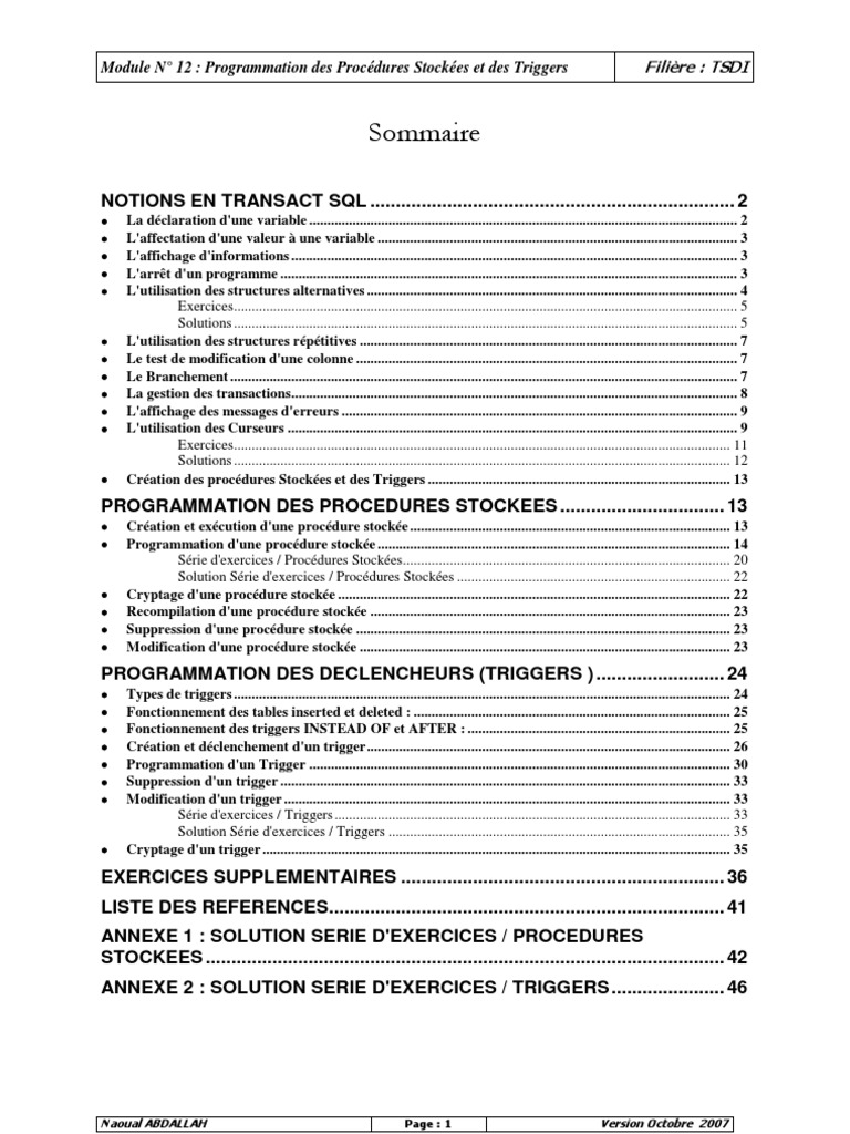 Programmation des Procédures et Triggers | PDF | SQL | Bases de données