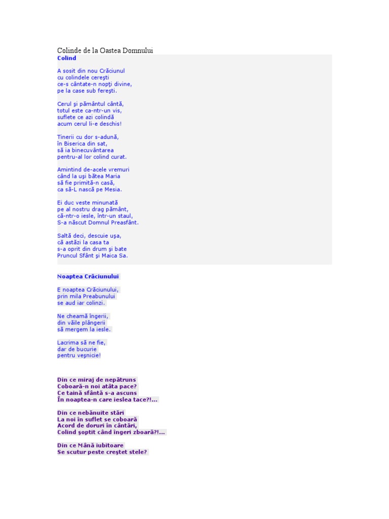 colinde de craciun oastea domnului Colinde de La Oastea Domnului