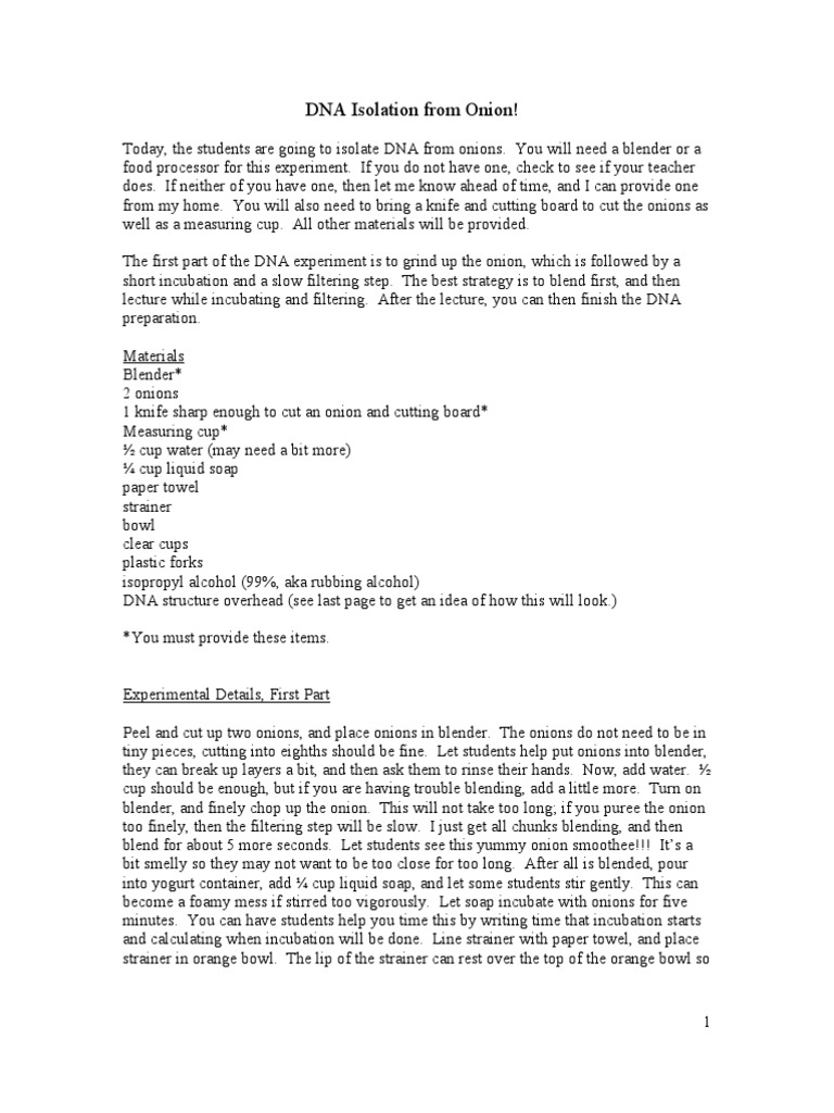 DNA Extraction from Onion Experiment | PDF | Dna | Cell (Biology)