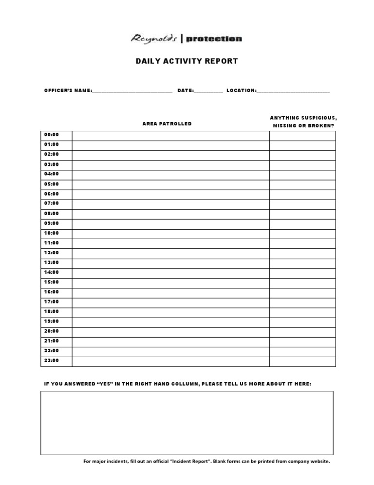 Daily Activity Report Template | PDF