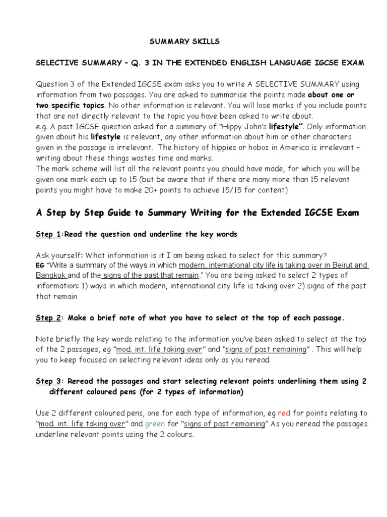 A Step by Step Guide To Summary Writing For The Extended IGCSE Exam
