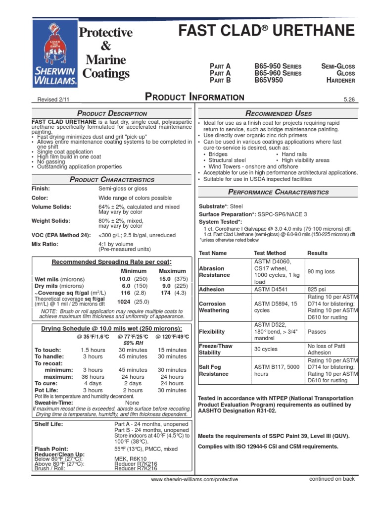 Fast Clad Urethane Spec Sheet Paint Concrete