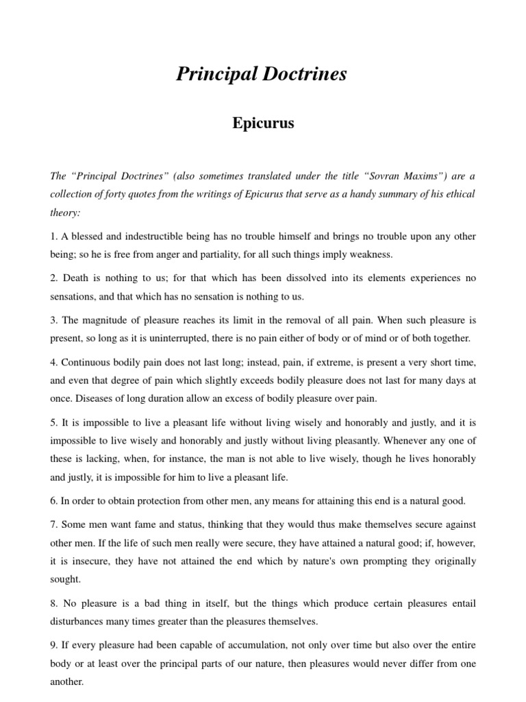 Epicurus' Principal Doctrines Explained | PDF | Pleasure | Pain