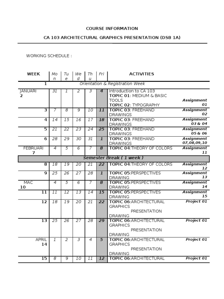 CA 103 Architectural Graphics Schedule | PDF | Teaching Methods & Materials