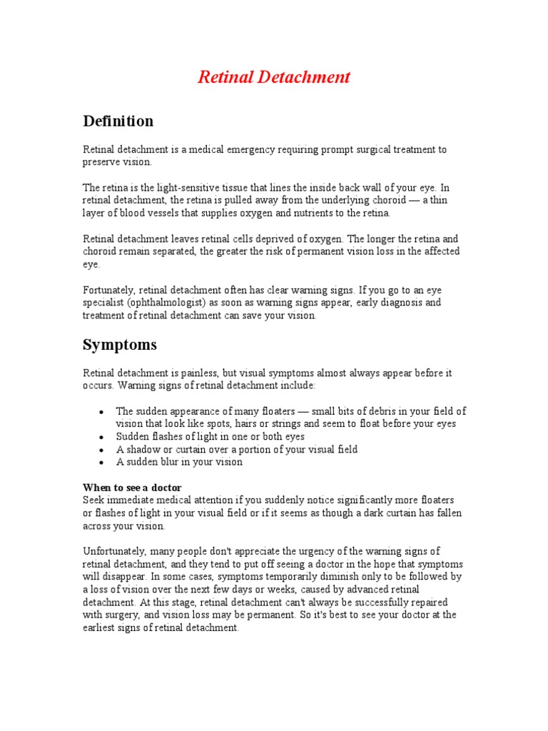 Nursing Care for Retinal Detachment | PDF | Retina | Ophthalmology