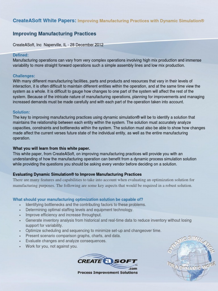 Improving Manufacturing Practices With Dynamic Simulation | PDF ...