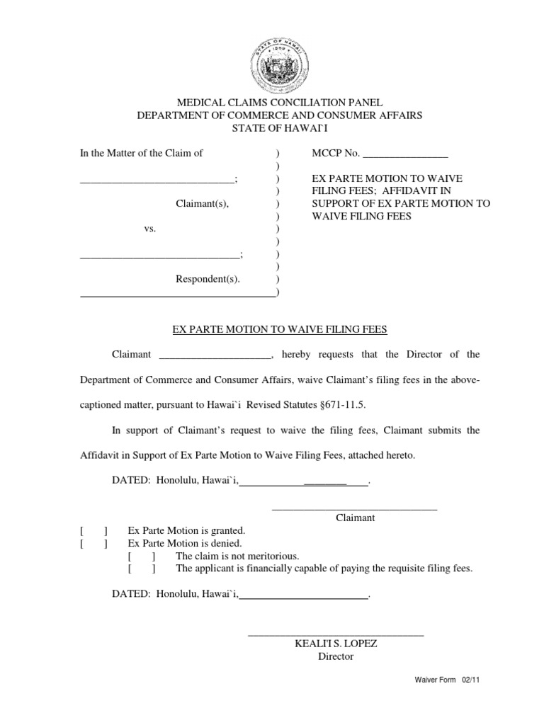hawaii.gov/dcca/oah/forms/mccp_/2010_Ex_Parte_Motion_to_Waive_Filing