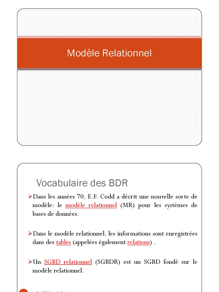 Cours Bases de Données Modèle relationnel  Modèle relationnel  Base