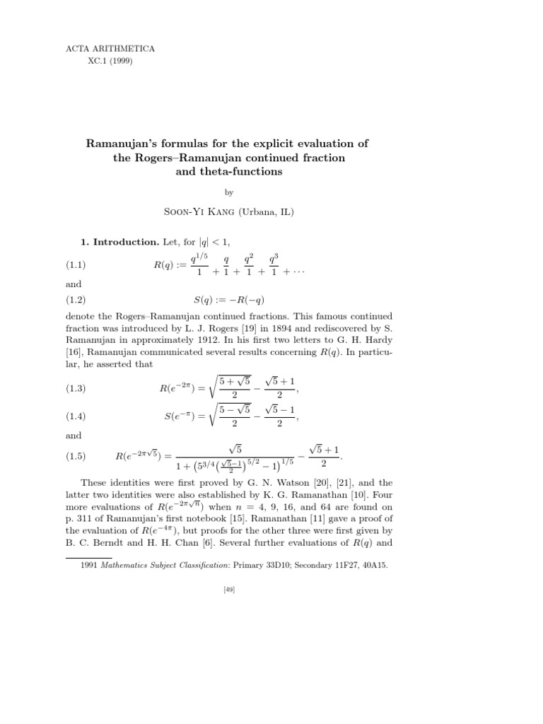 Ramanujan Paper Download Free PDF Theorem Mathematical Proof