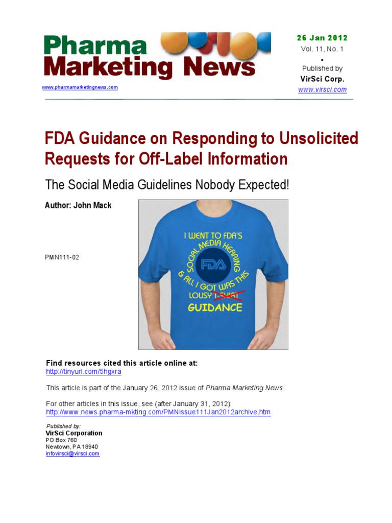 FDA Guidance on Responding to Unsolicited Requests for OffLabel