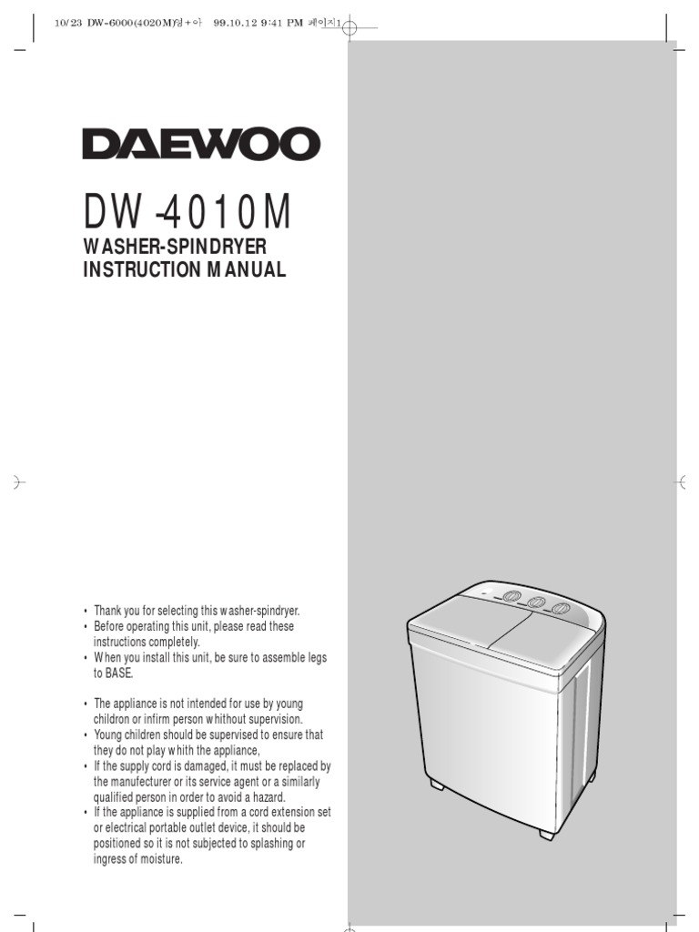 Washer-Spindryer Instruction Manual: Wash Timer | PDF | Washing Machine | Electrical Connector