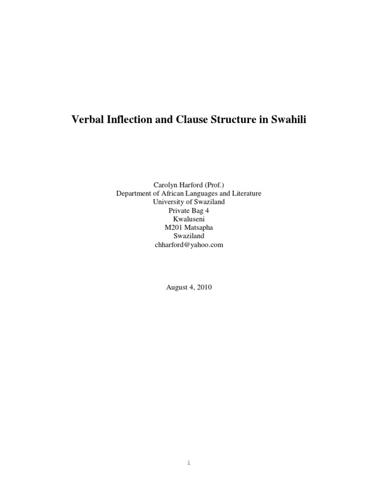Verbal Inflection and Clause Structure in Swahili PDF Morphology