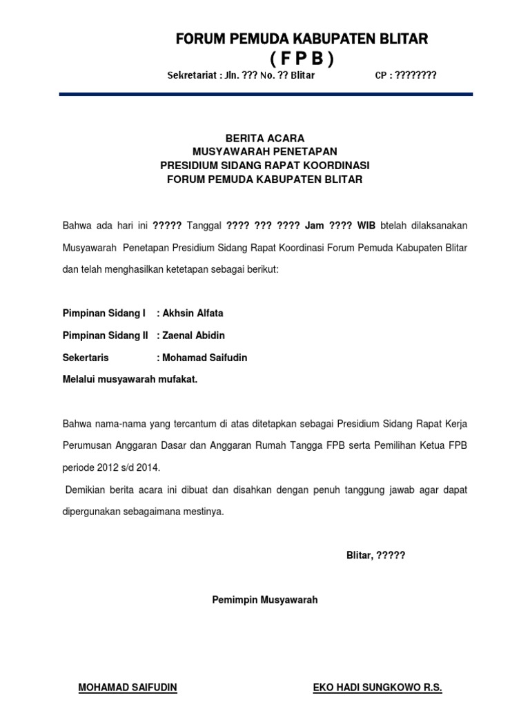 Surat Berita Acara Pemilihan Rt. - Contoh Surat Berita ...