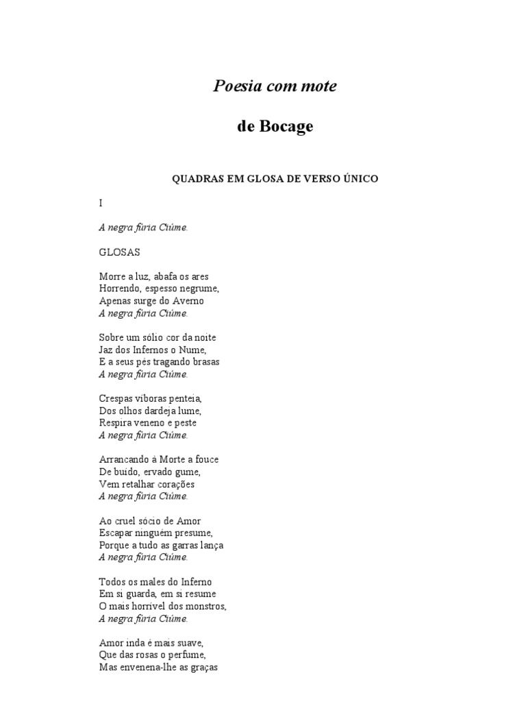 Bocage - Poesias Com Mote | PDF | Céu | Amor