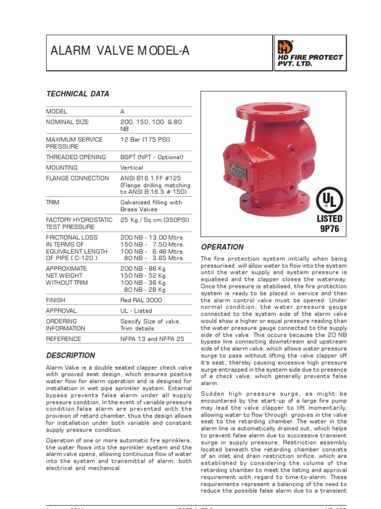 HD Fire Alarm Valve Model A Overview | PDF | Fire Sprinkler System | Valve