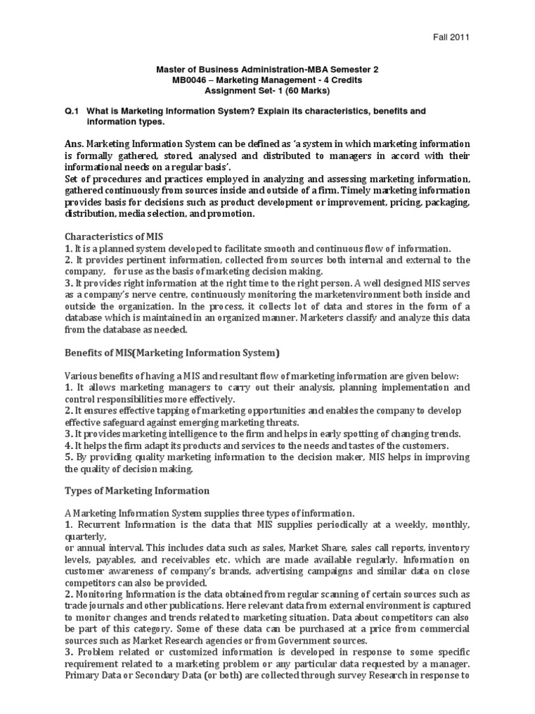 Assignment on marketing information system