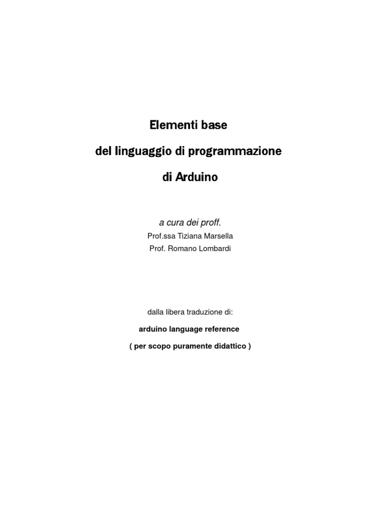 Elementi Base Del Linguaggio Di Programmazione Di Arduino - Italiano | PDF