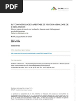 Psychopathologie Parentale Et Psychopathologie de L'adolescent..place Et Enjeux Du Travail Avec Les Familles Dans Une Unité D'hébergement Psychothérapeutique