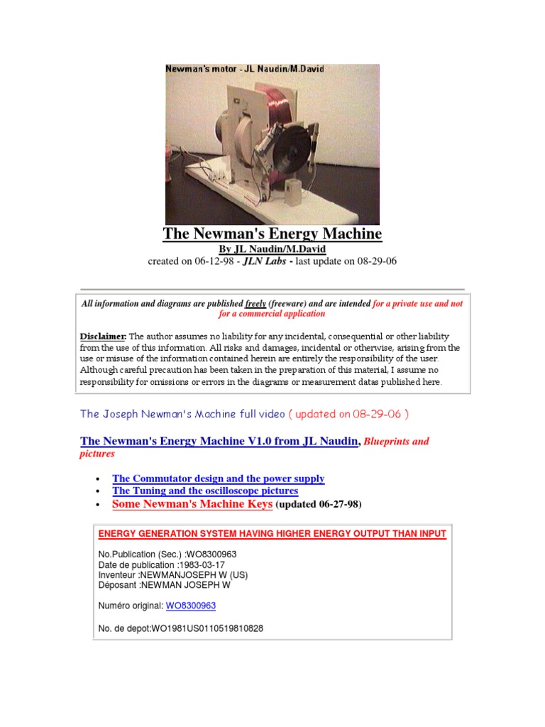 The Newman Motor Plans And Test By Jln 2 Inductor Electric Power