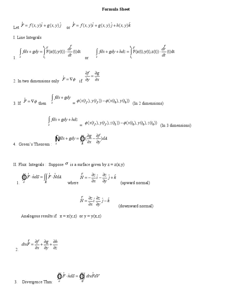 Formula Sheet | PDF