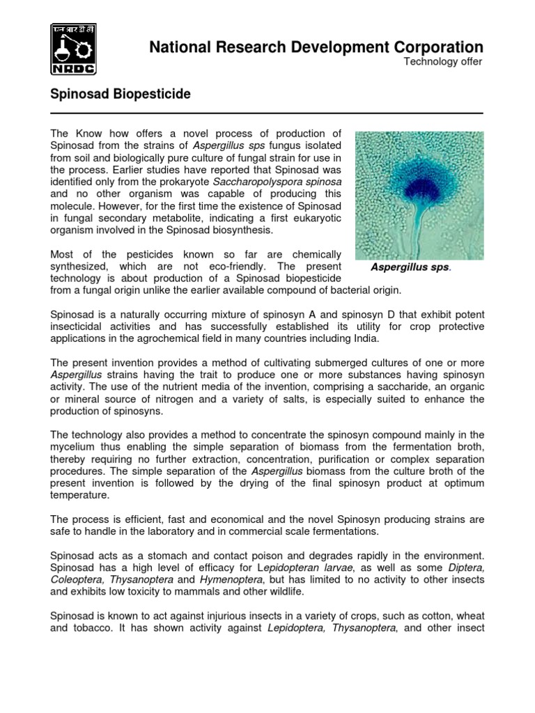 Spinosad Biopesticide | PDF | Aspergillus | Natural Products