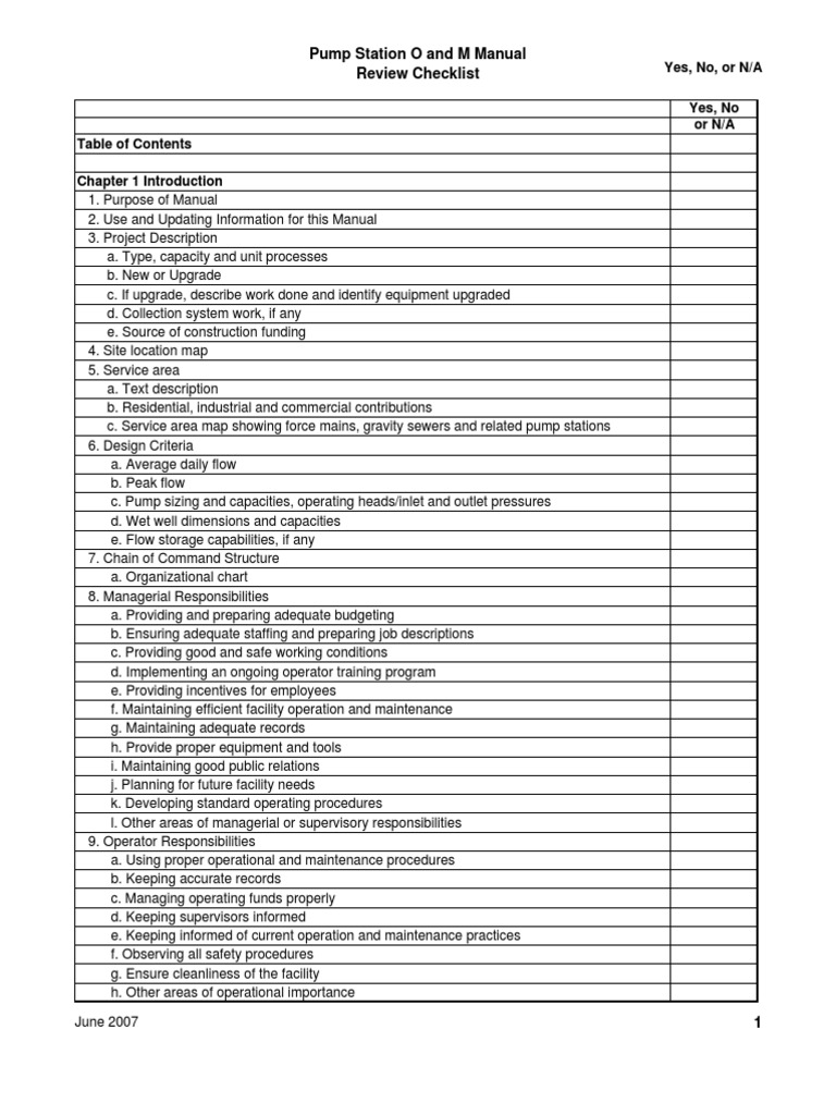 Pump Station Checklist Scada Pumping Station