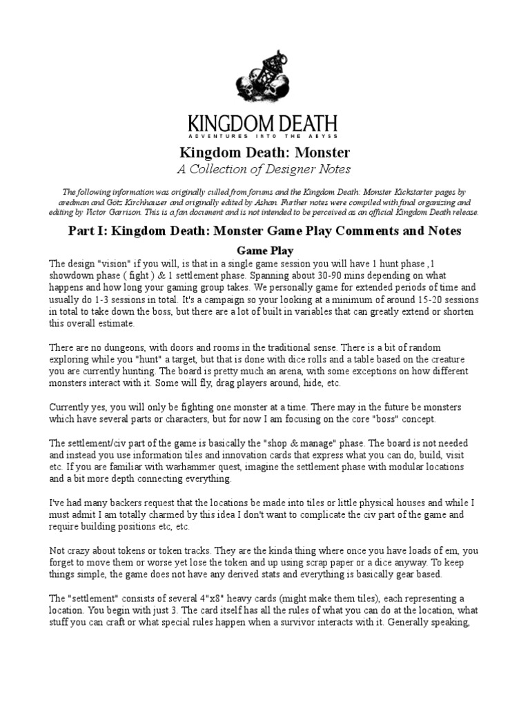 Kingdom Death Monster Notes PDF Video Games Human