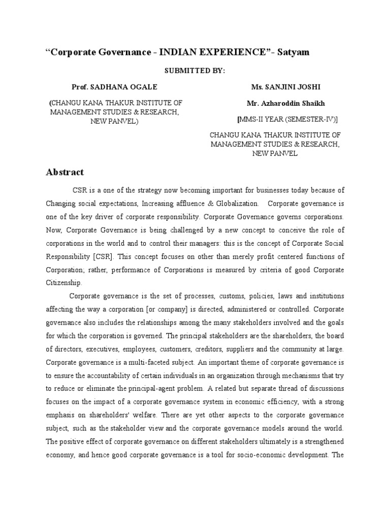 Satyam corporation essay 03 image