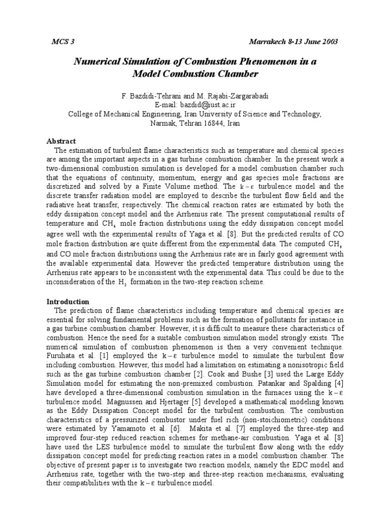 Numerical Simulation of Combustion Phenomenon in a Model Combustion