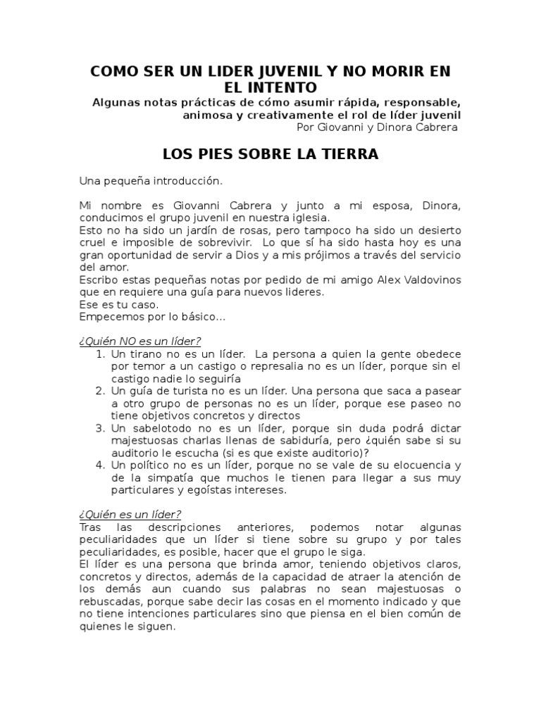 Dinamica - Como Ser Un Lider y No Morir en El Intento | PDF | Cristo ...