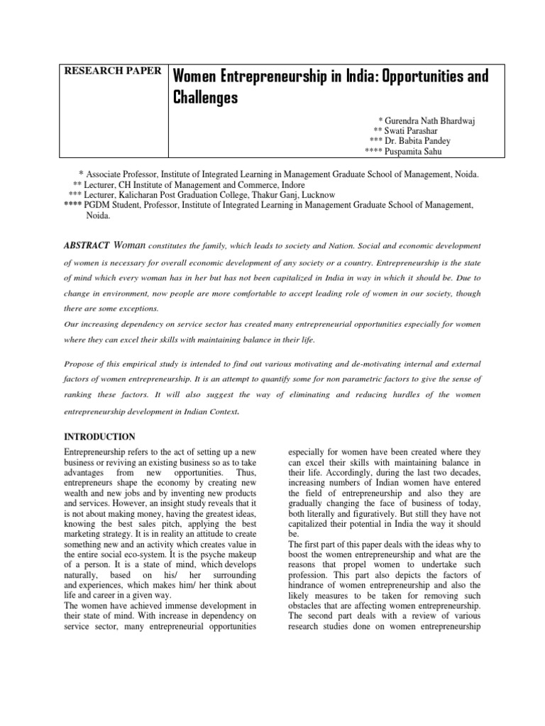 Women Entrepreneurs in India: Challenges | PDF | Entrepreneurship | Gender