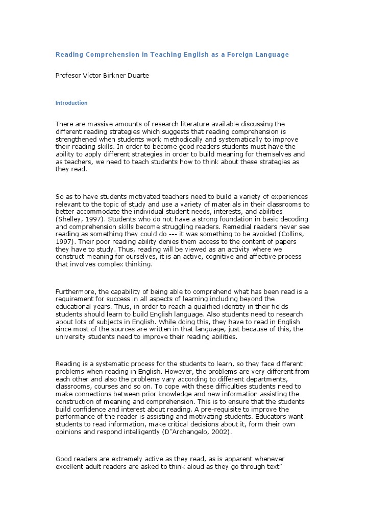 Reading Comprehension in Teaching English As A Foreign Language | PDF ...