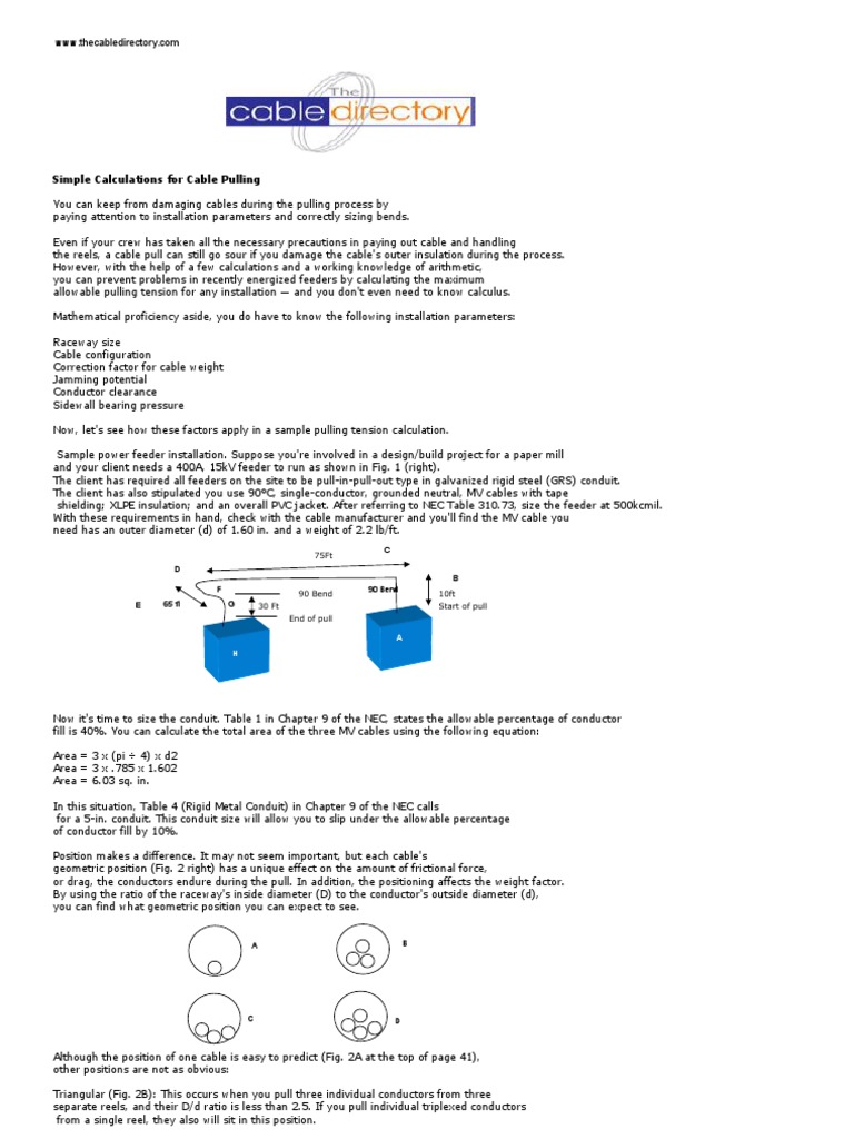 Simple Calculations For Cable Pulling PDF Cable Mechanical Engineering
