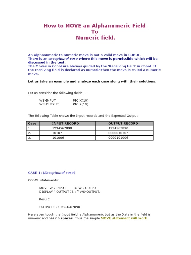 How To Move An Alphanumeric Field Function Mathematics Array Data Structure
