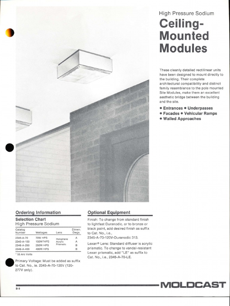 Moldcast Lighting Ceiling Mounted Modules HPS Spec Sheet 4-89 | PDF ...
