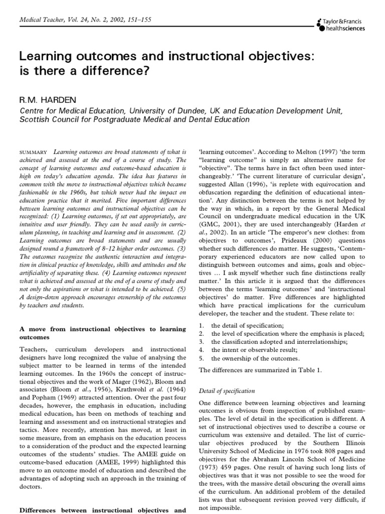 Learning Outcomes and Instructional Objectives | PDF | Curriculum ...