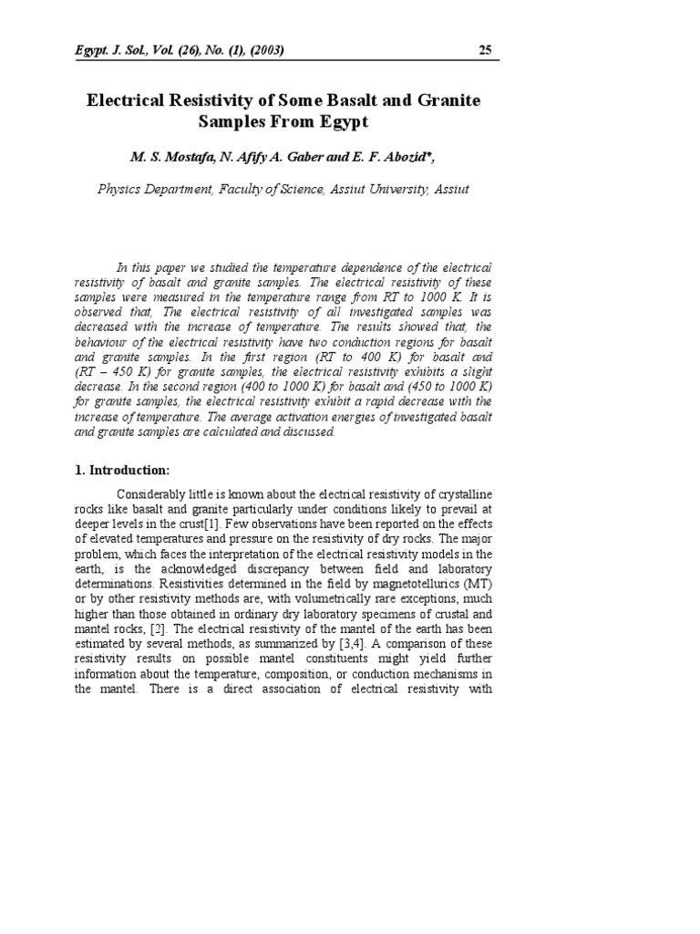 Electrical Resistivity of Basalt and Granite PDF Electrical