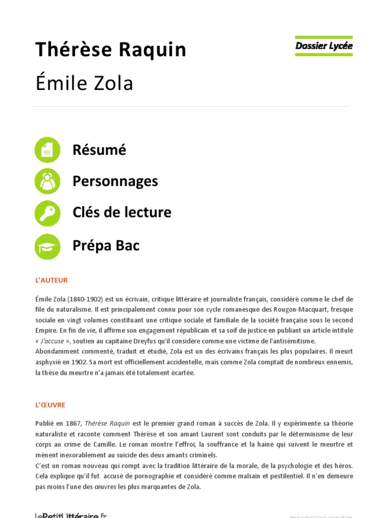 Resume Chapitre Par Chapitre Therese Raquin