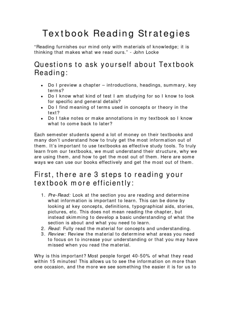 Textbook Reading Strategies | PDF