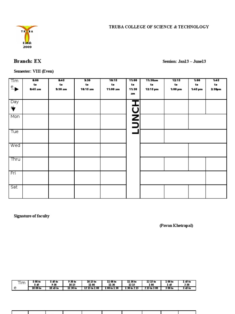 Time Table Format | PDF