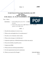 Seventh Semester B.Tech. Degree Examination, June 2009 (2003 Scheme) Branch: Mechanical 03-706 (Elective - Ii) : Plant Engineering and Maintenance